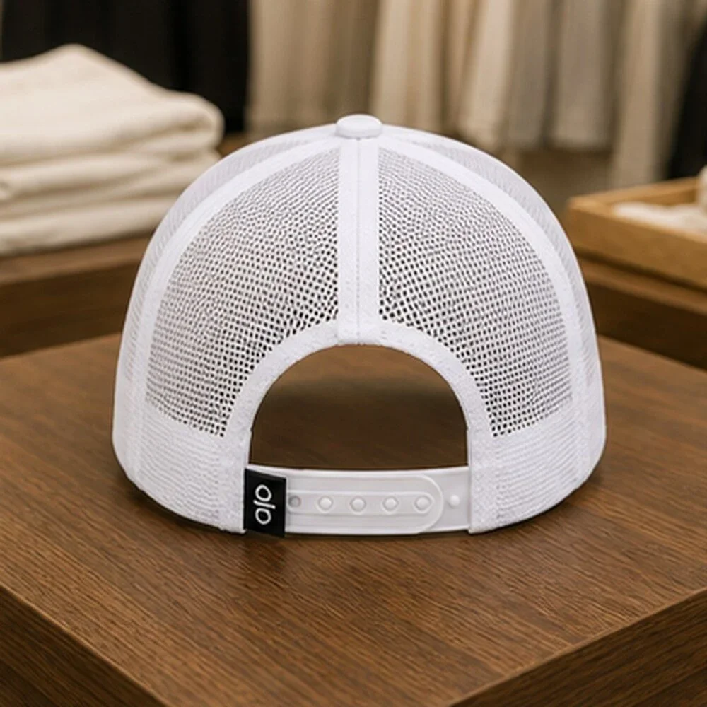 ALO Yoga White Black Workout Mesh Trucker Cap Hat Sporty